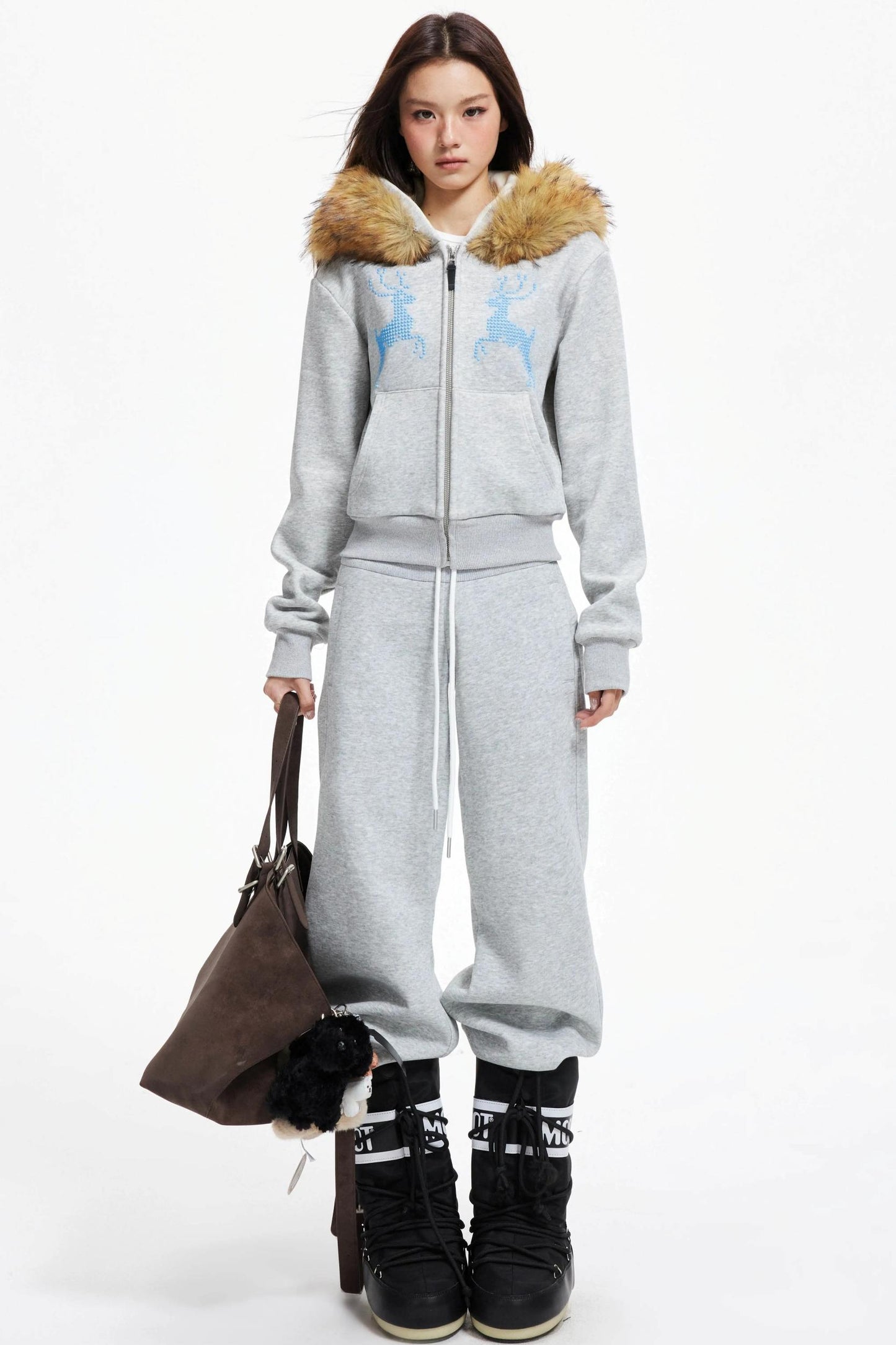 Diamond Deer Hooded Cardigan