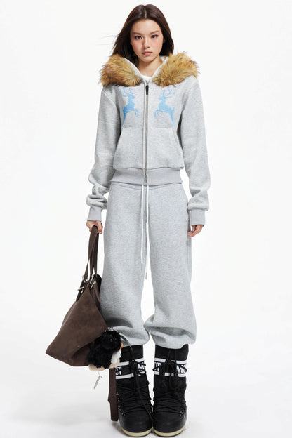 Diamond Deer Hooded Cardigan