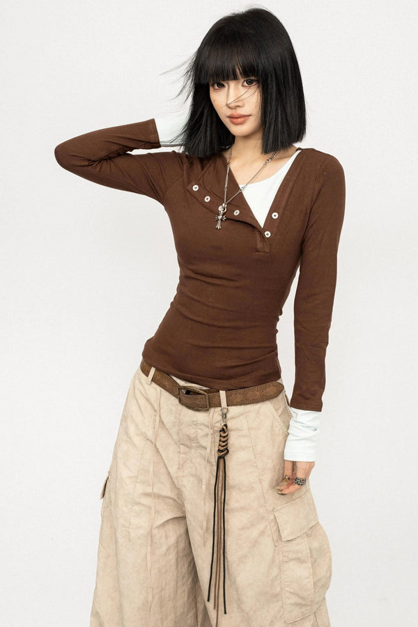 Color-Blocking Faux Two-Piece Top