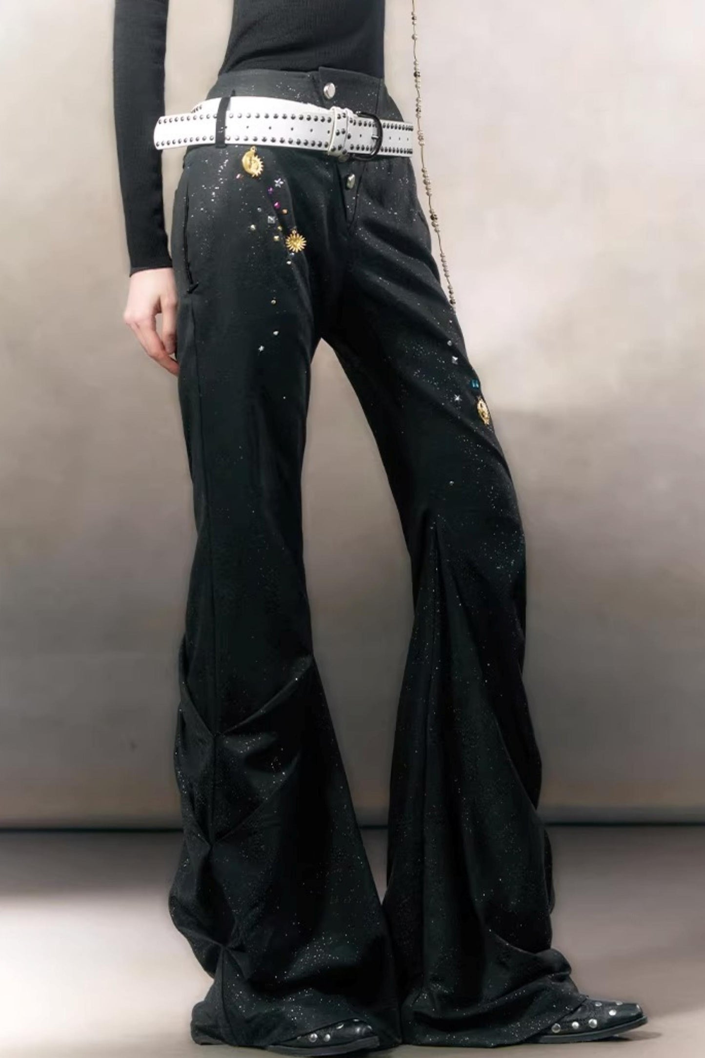 Retro Rhinestone Casual Pants