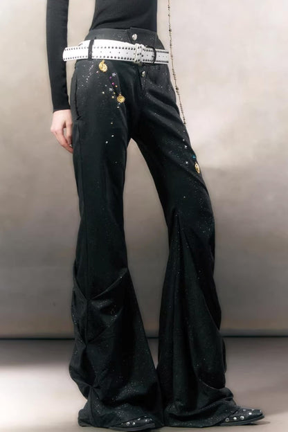 Retro Rhinestone Casual Pants