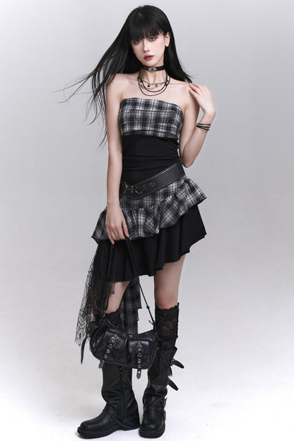 Ethereal Plaid Irregular Dress