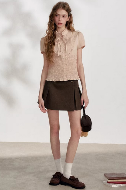 Pleated Lace Pink Blouse
