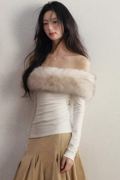 Simulated Wool One-Shoulder Knit Sweater