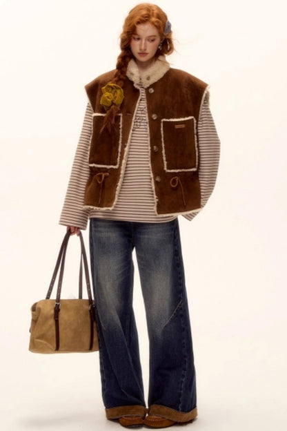 Suede Patchwork Denim Pants