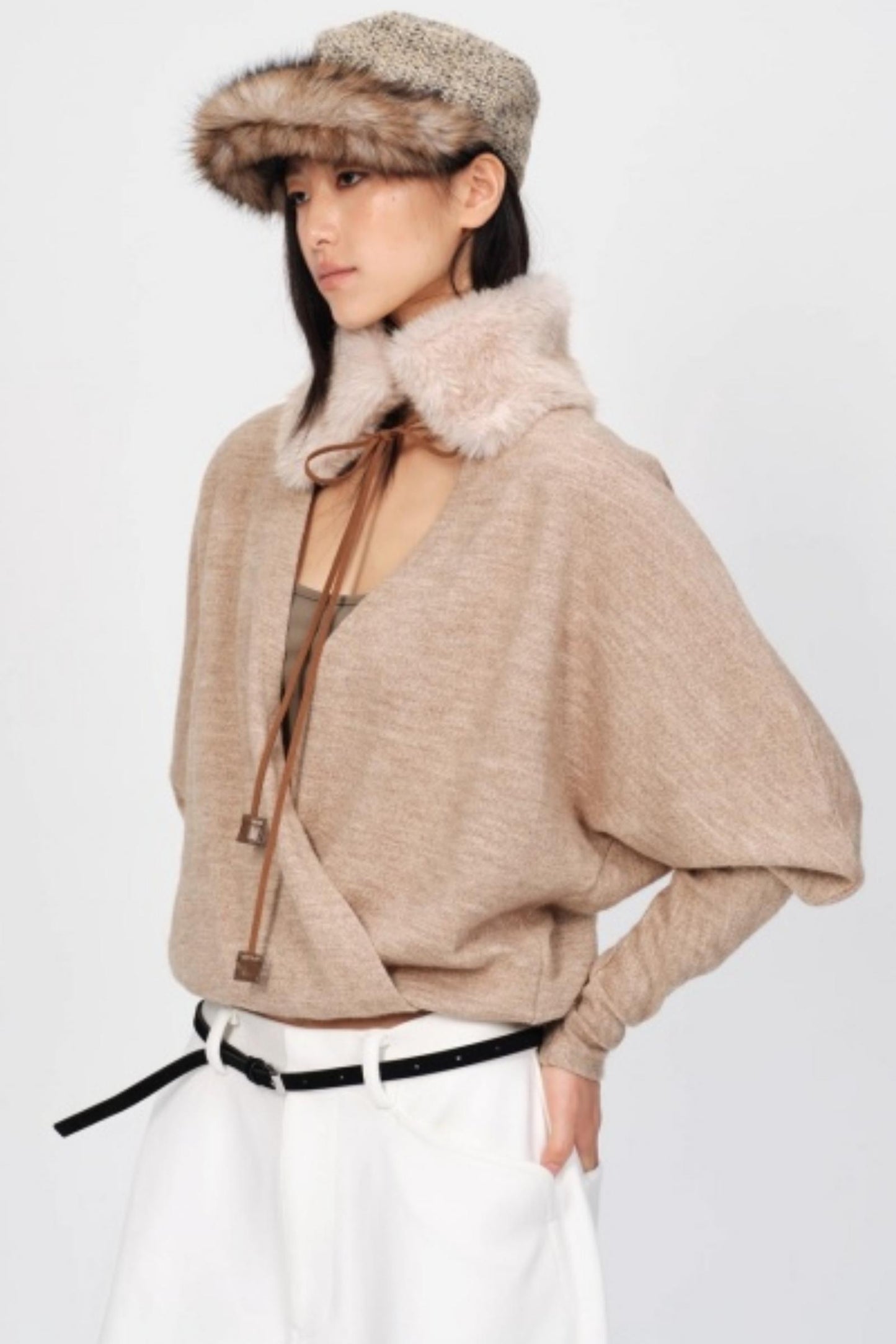 Thickened Oatmeal V-Neck Top