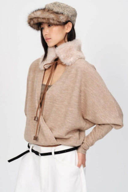 Thickened Oatmeal V-Neck Top