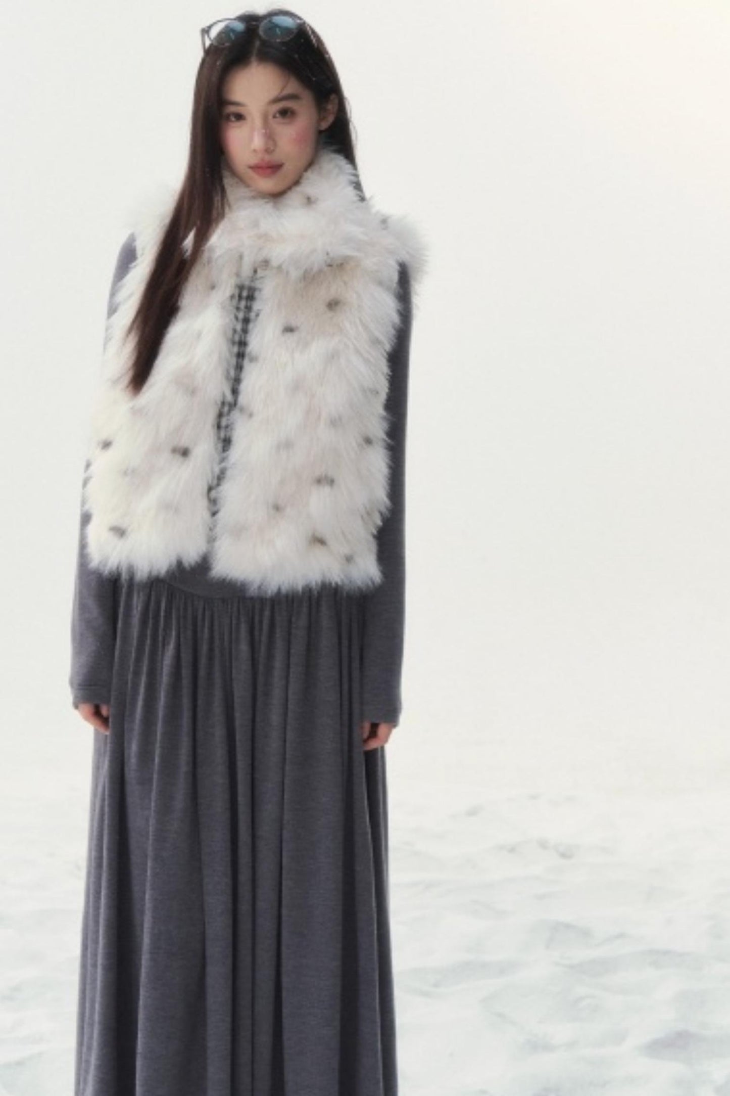 Polka Dot Plaid Fur Coat