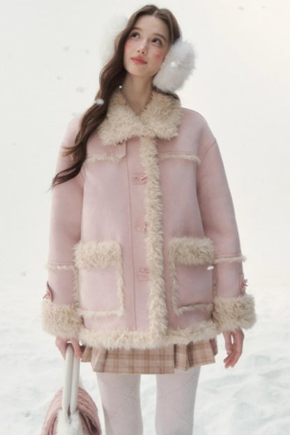 Pink and Blue Reversible Fur Coat
