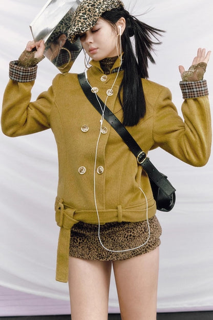 Leopard Print Wool Skirt Pants