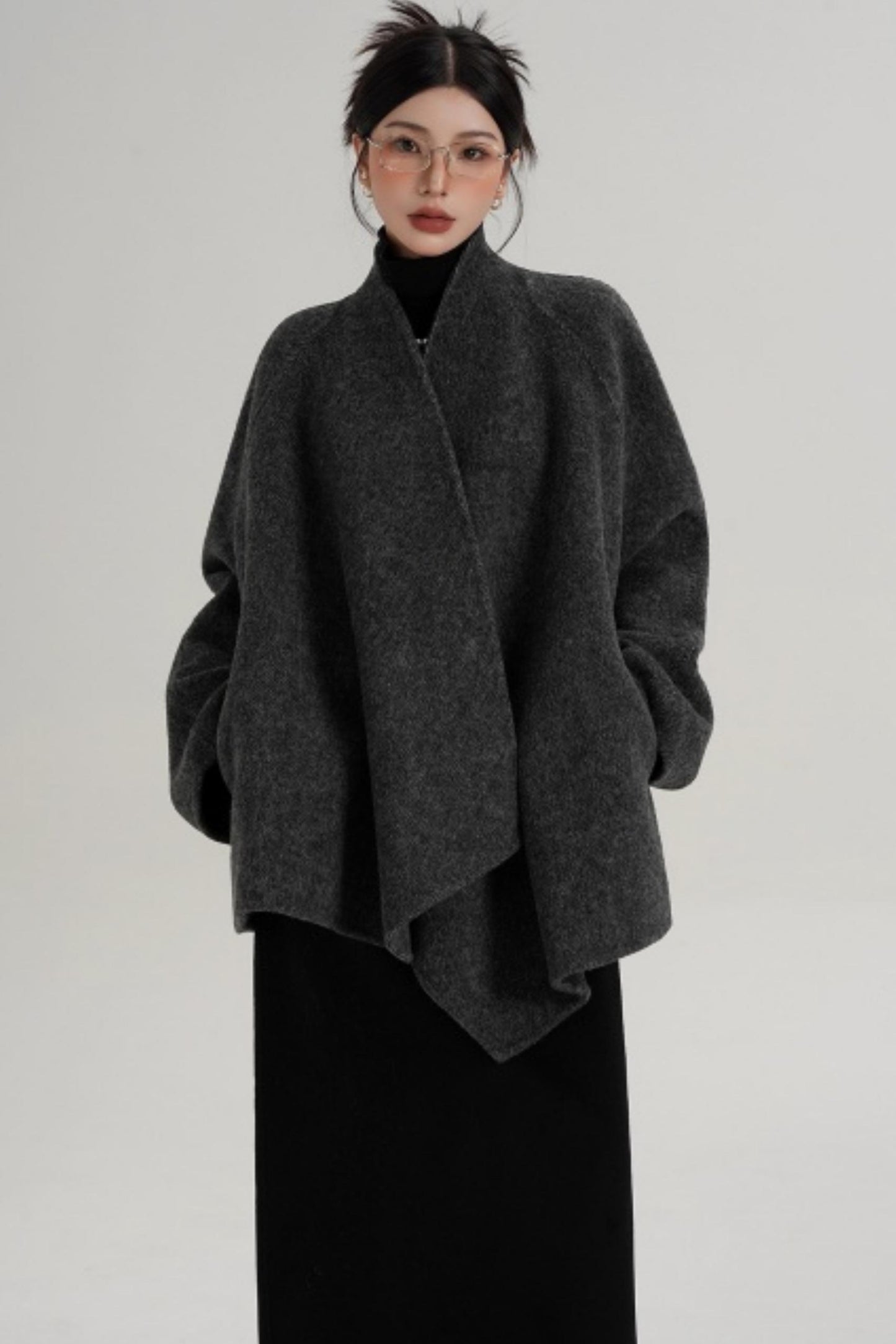 Elegant Lace-Up Woolen Coat