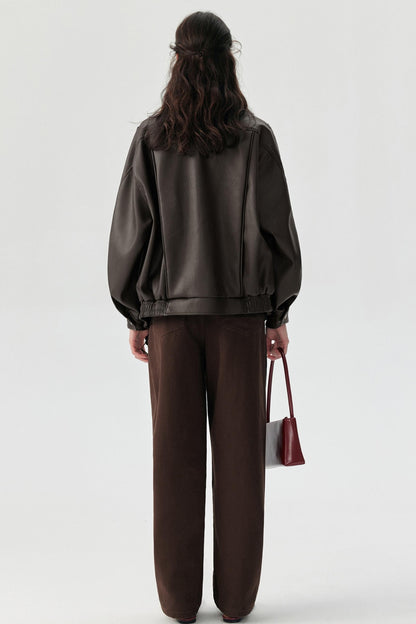 Lychee Pattern PU Leather Jacket