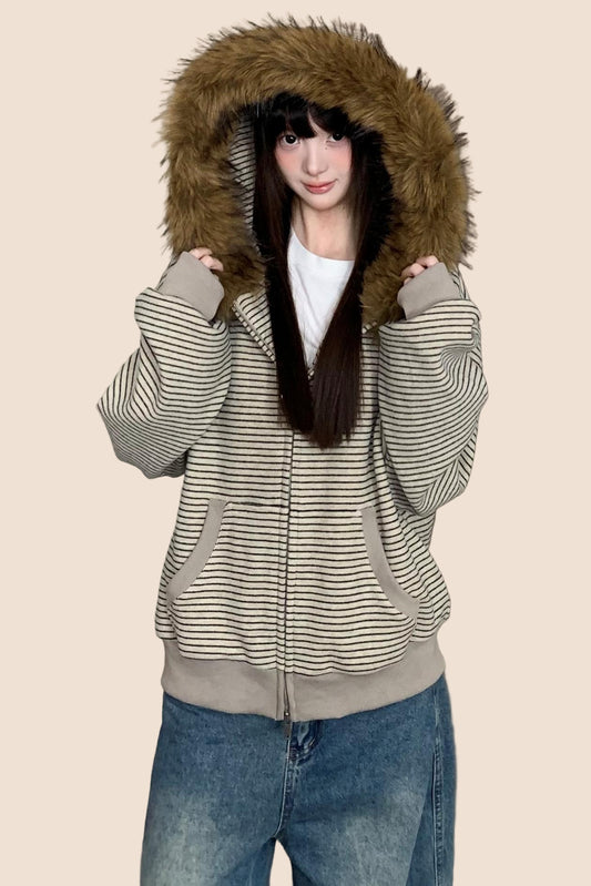 Vintage Striped Hooded Jacket