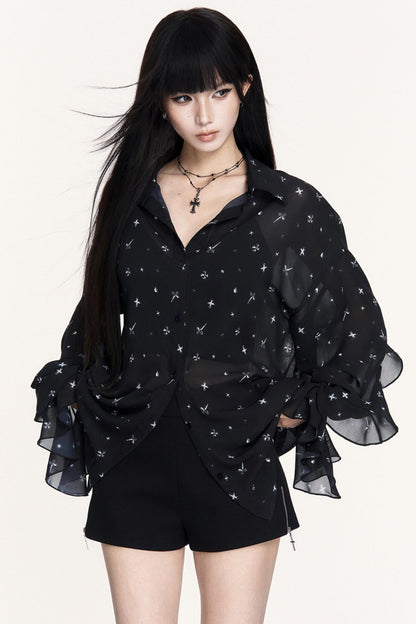 Romantic Chiffon Ruffled Long-Sleeved Top