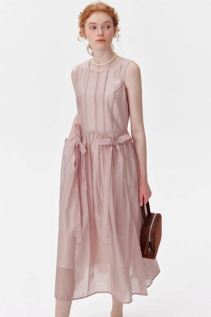 Pink And Blue Tencel A-Line Dress