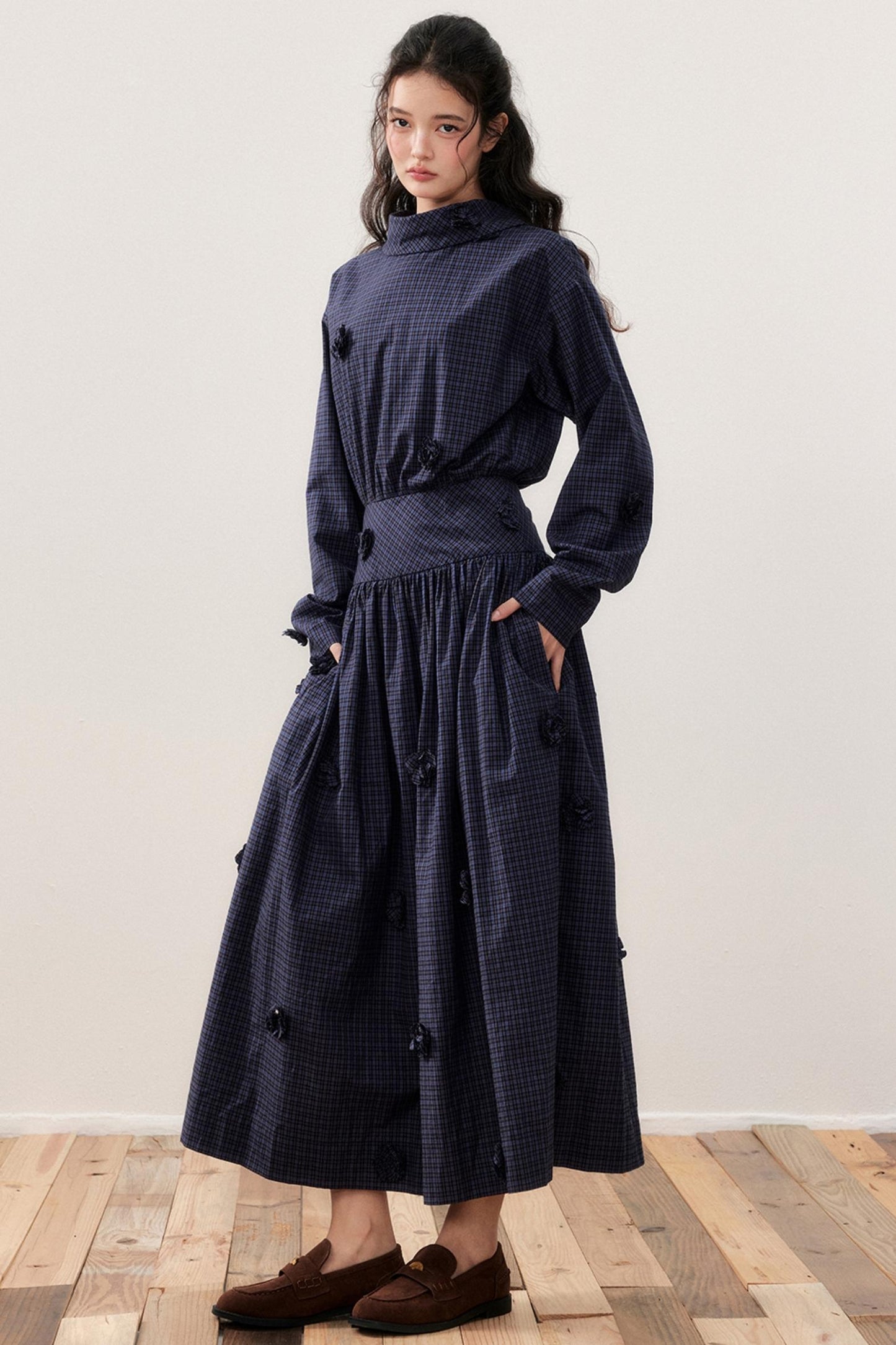 Three-Dimensional Plaid Shirt Dress