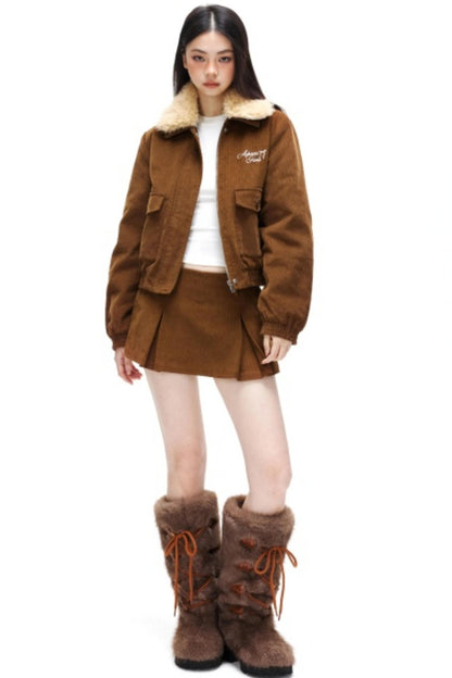 Retro Corduroy Jacket Skirt Set