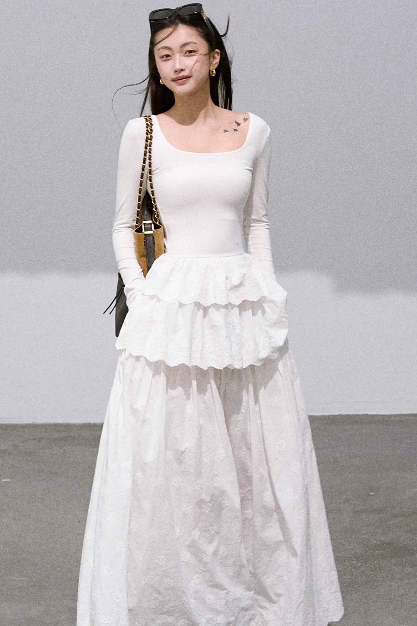 Panelled U-Neck Knitted Dress