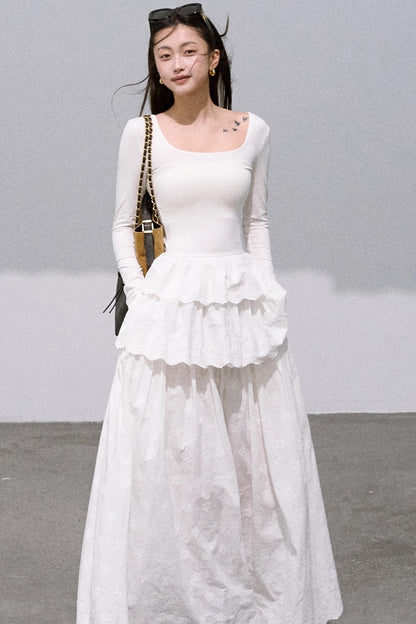 Panelled U-Neck Knitted Dress