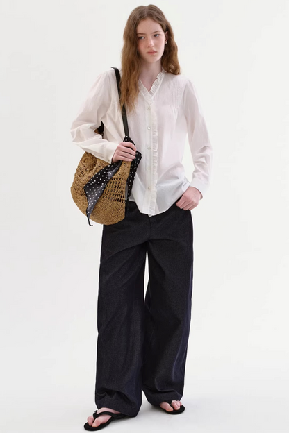 Cotton French-Style Ruffled Blouse