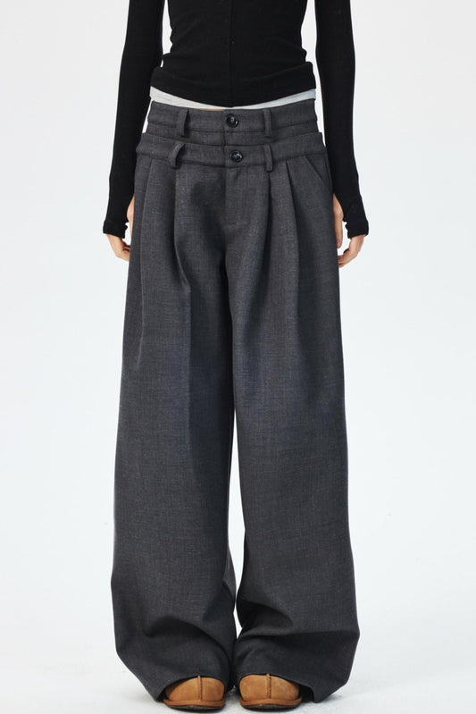 Three-Dimensional Pleated Slim Suit Pants