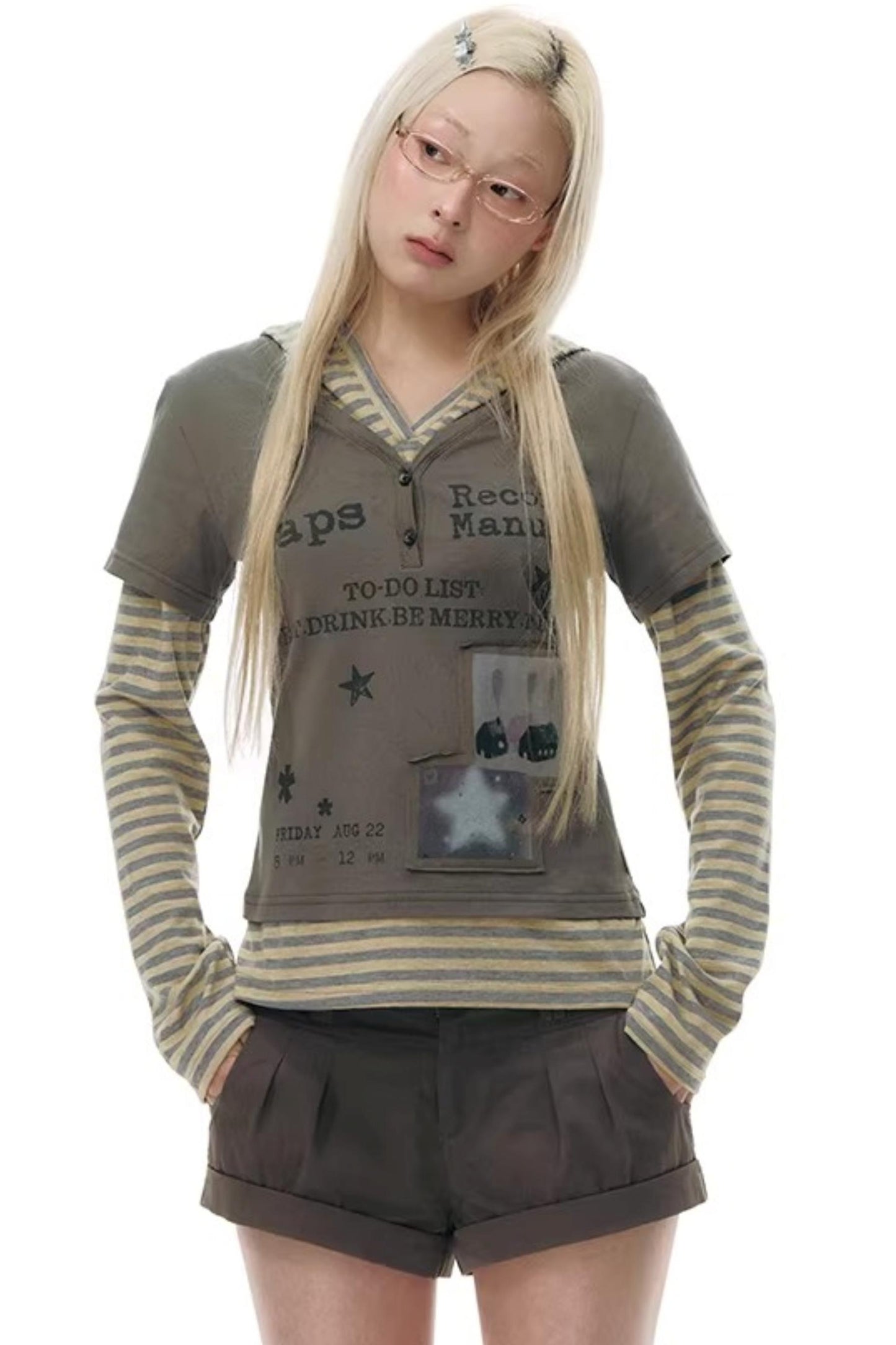 Hooded Spliced Long-Sleeve Top