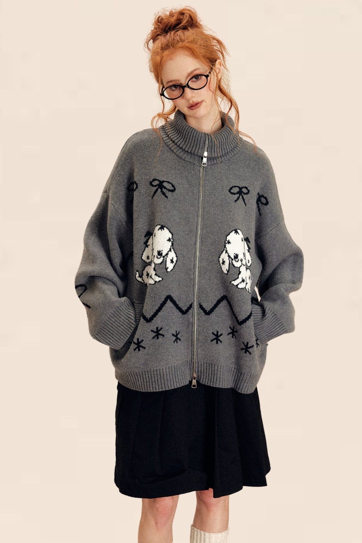 Vintage Puppy Bow Knit Cardigan Coat