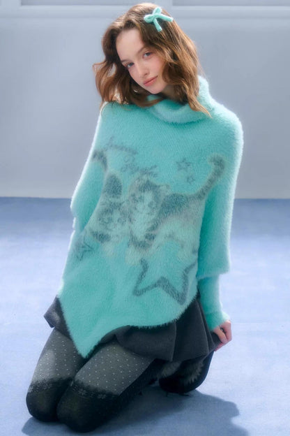 Star Painting Cat Turtleneck Sweater