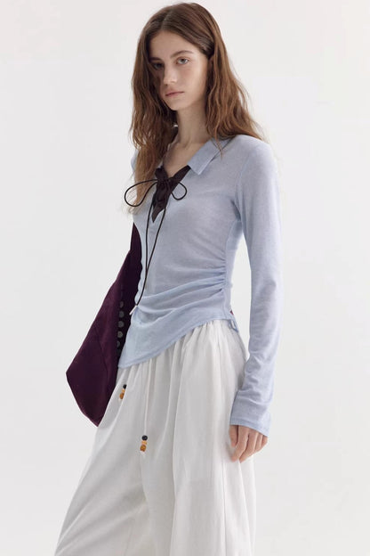 Color-Blocked Bow-Tie Polo Top