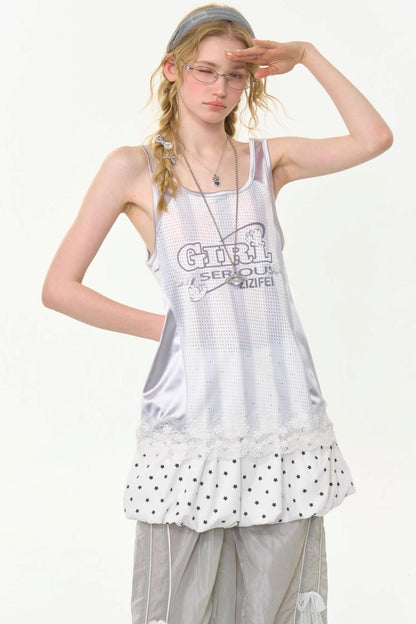 Sporty Gray Lace Tank