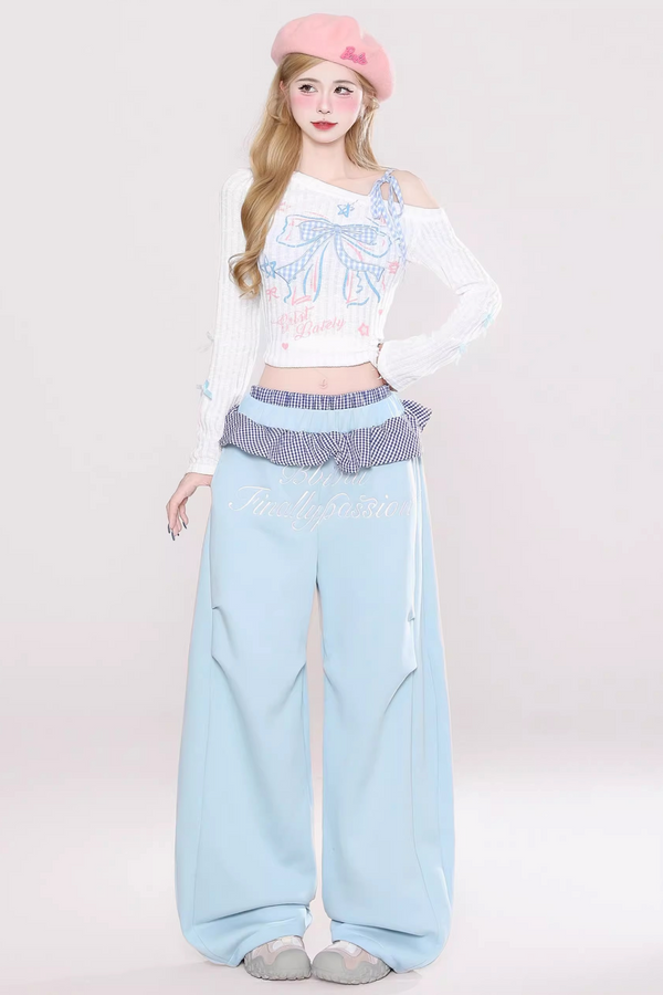 Patchwork Embroidered Off-Shoulder Top Set-Up