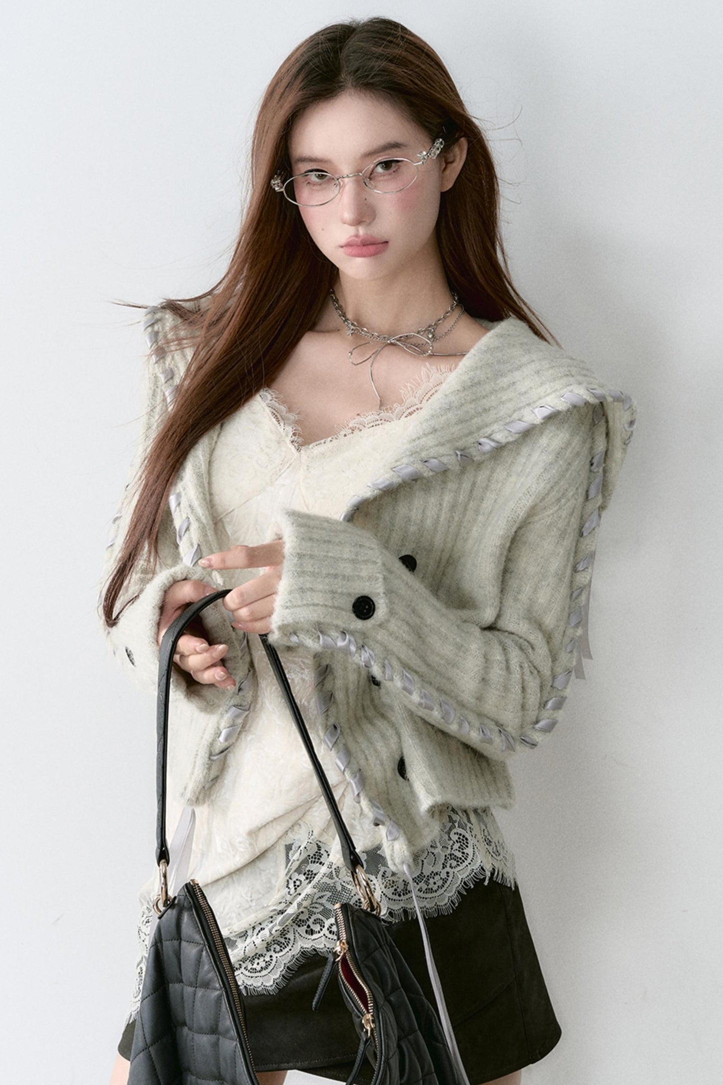 Big Lapel Alpaca Knit Cardigan