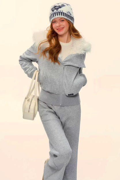 Retro Fleece Hooded Jacket Set-Up