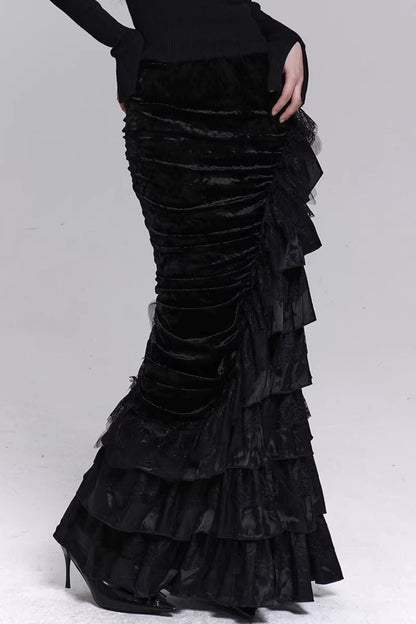 Black Velvet Fishtail Skirt