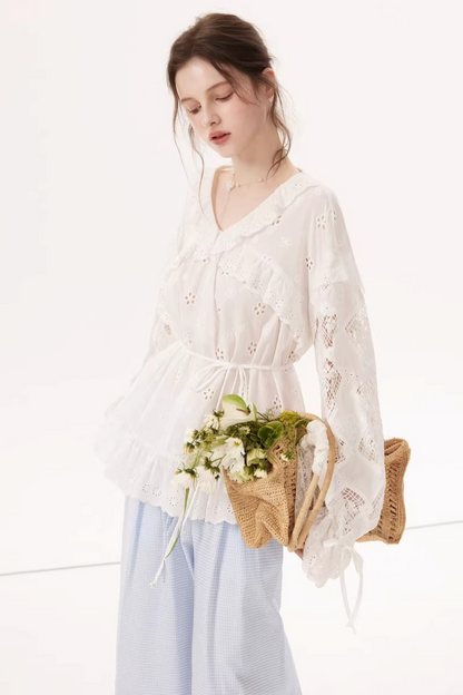 Blusa bordada con mangas farol
