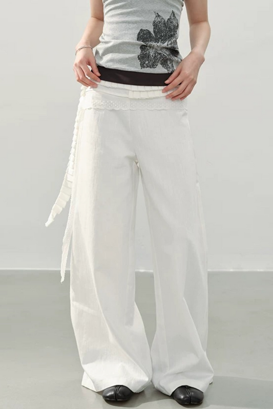 Lace Ribbon Wide-Leg Pants