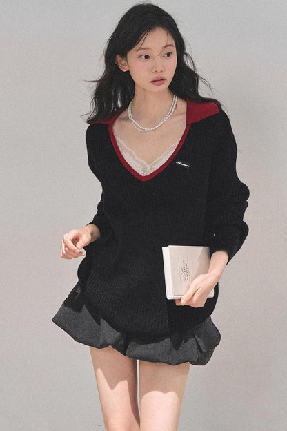 American College Wool V-Neck Sweater