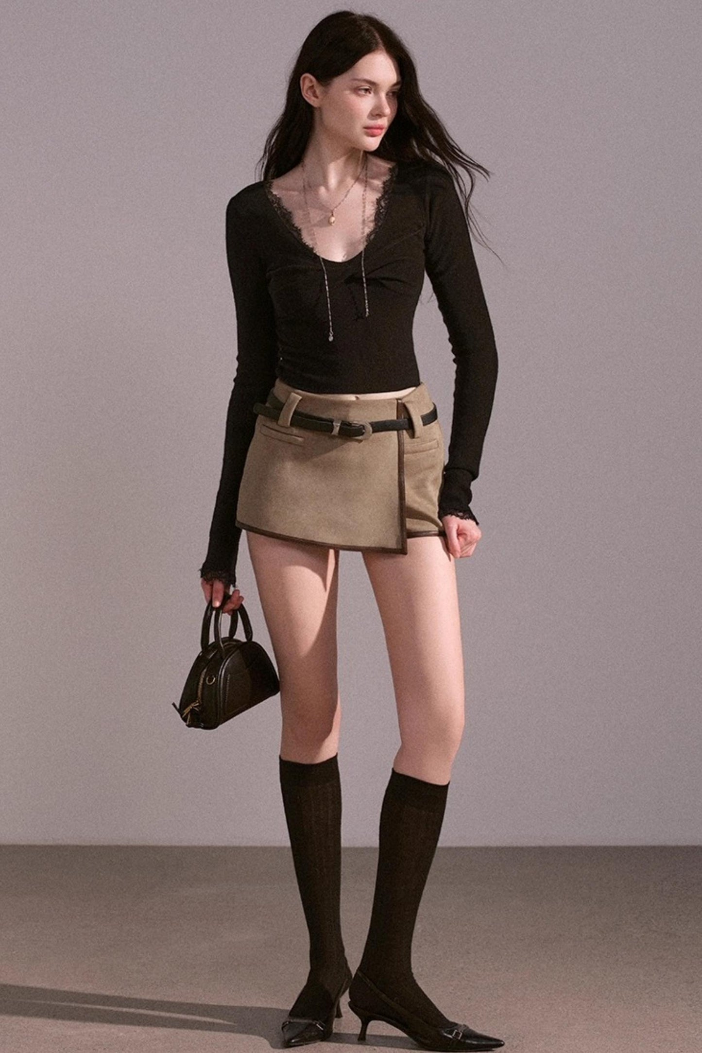 Spice Girl Khaki Suede Skirt