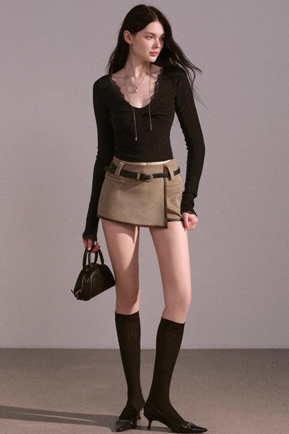 Spice Girl Khaki Suede Skirt