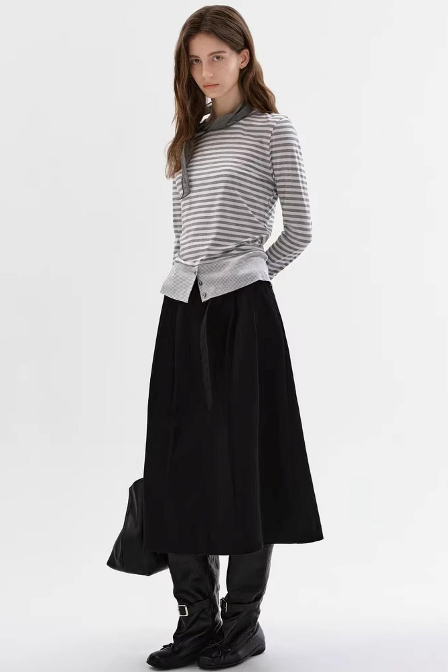 Soft Gray-White Striped Sweater