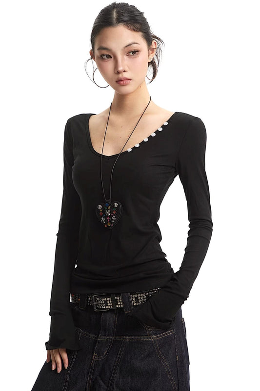 Black V-Neck Slim Fit Top