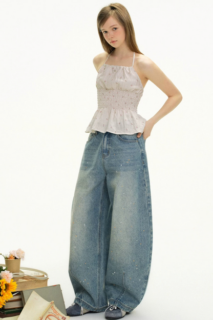 Romantic Floral Lace-Up Camisole