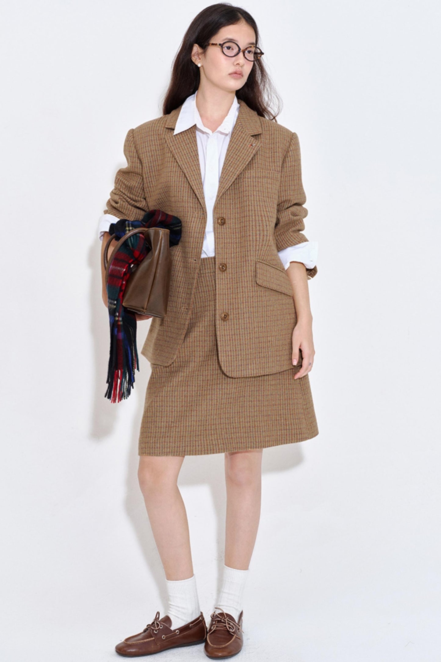 Color Block Plaid Suit Jacket