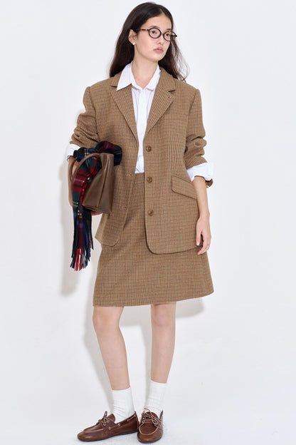 Color Block Plaid Suit Jacket