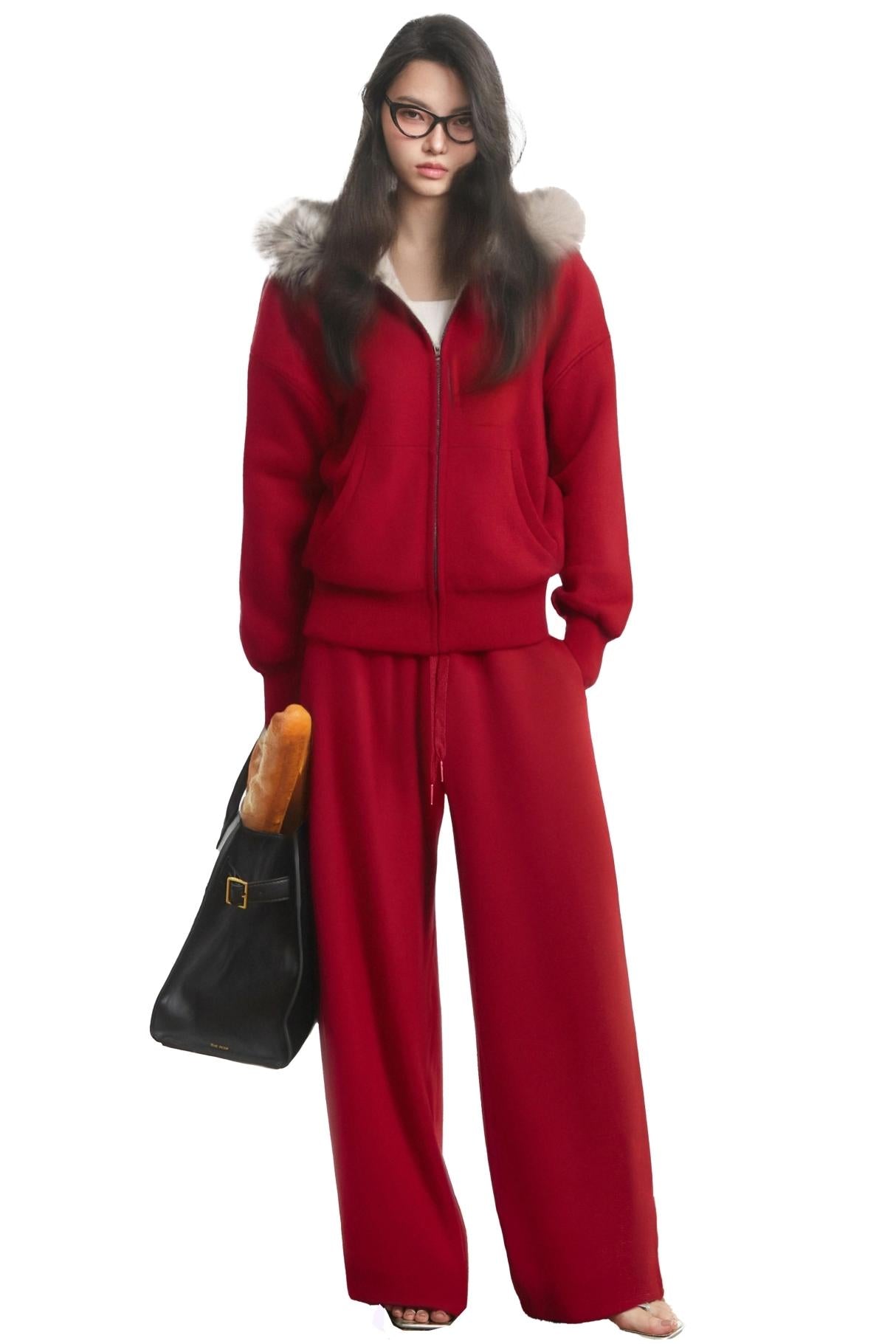 Completo giacca felpa in pile rosso