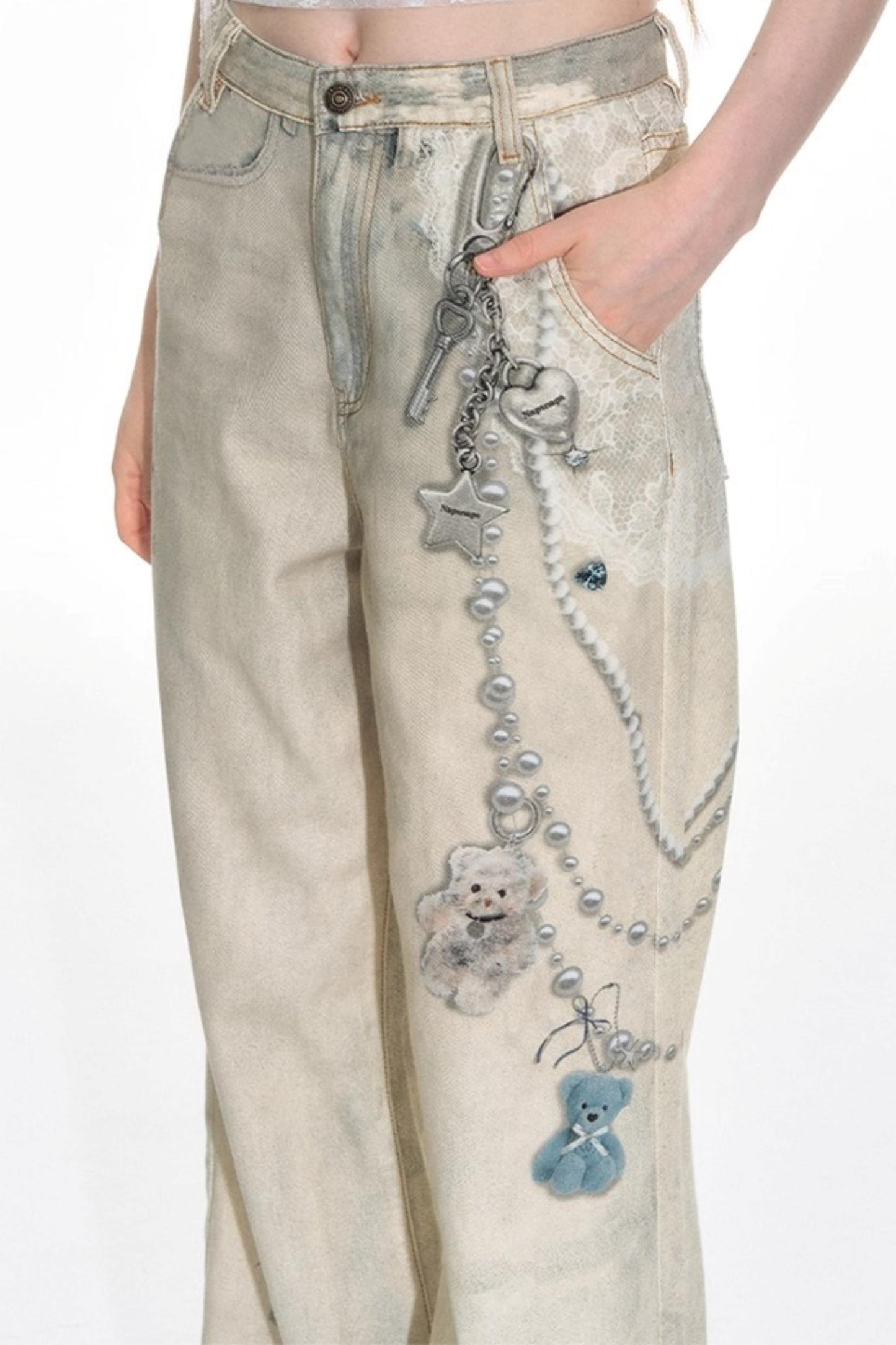 Hand-Painted 3D Printed Womens Wide-Leg Pants