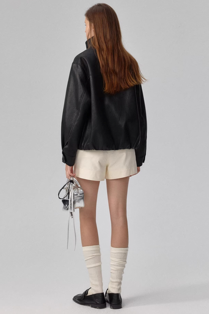 Black Matte Leather Biker Jacket