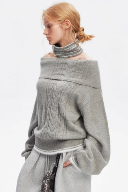 Off-Shoulder Color-Blocked Knit Sweater