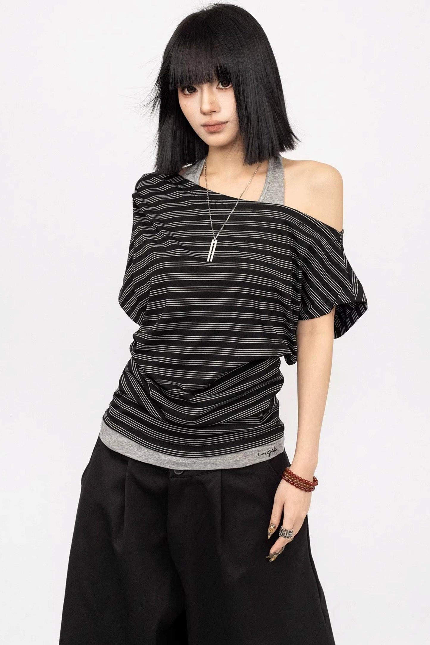 Retro-Gestreiftes-Asymmetrisches Oberteil