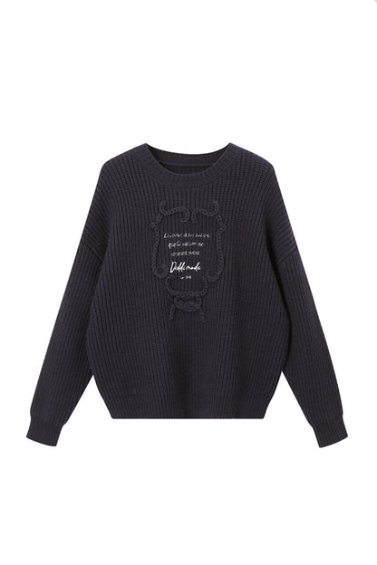 Premium Letter Embroidered Crew Neck Sweater